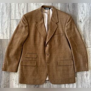 VTG Pierre Cardin Men's Tweed 100% Wool Windowpane Sport Blazer Jacket Brown 42R